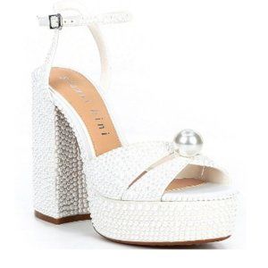 Gianni Bini Kemara Two Open Toe Embellished Pearl Studded Platform Sandals